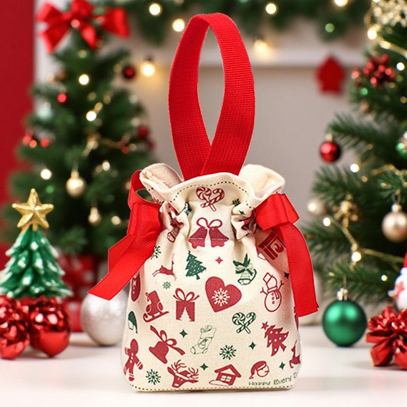 1PC Christmas Canvas Drawstring Bag Cute Christmas Pattern Candy Cookie Gift Bag 2026 Xmas Party Gift Packaging Storage Bag (6#) - Image 2